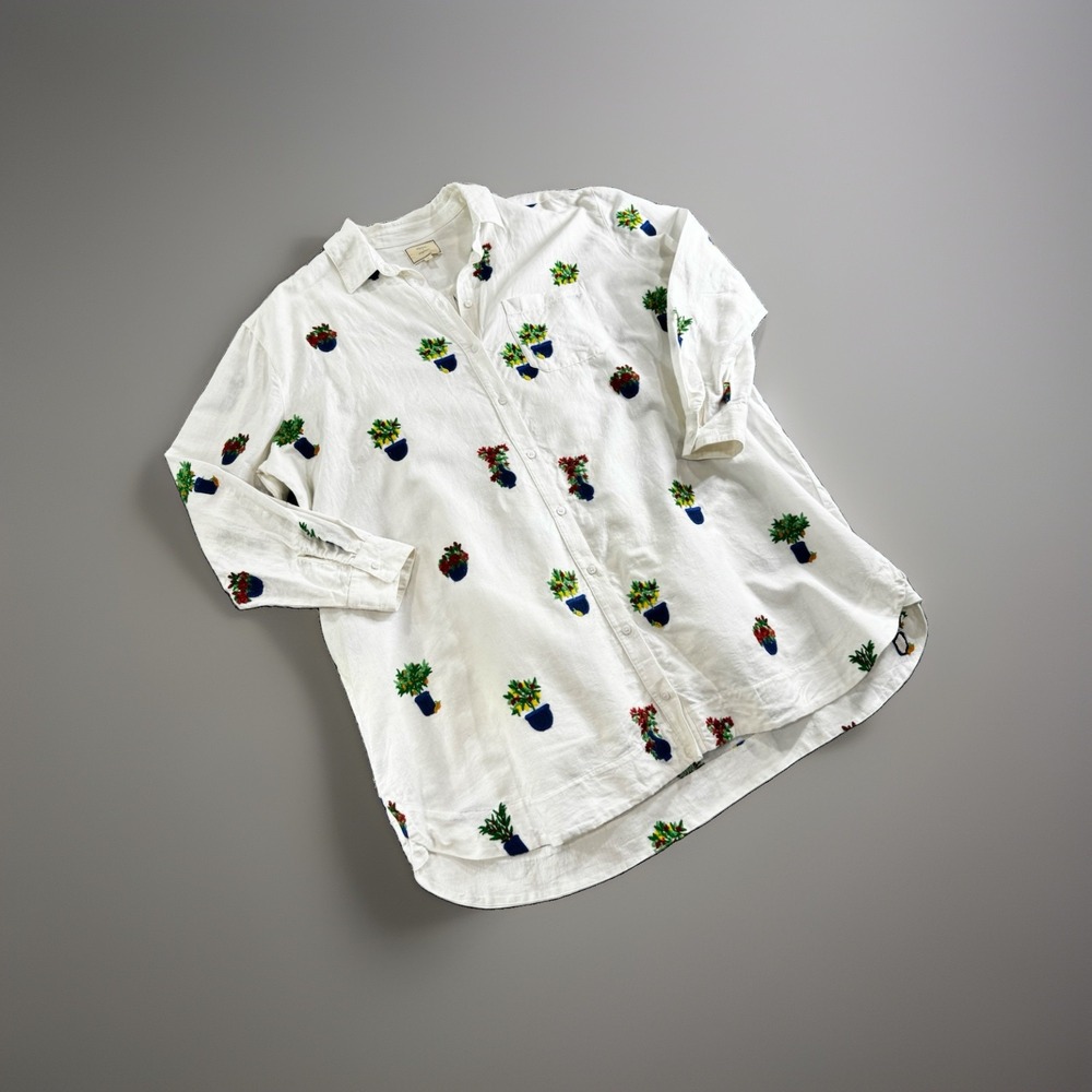 Sezane x Momoni Maxine Lined Embroidered Shirt Dress Sz 42 US 10